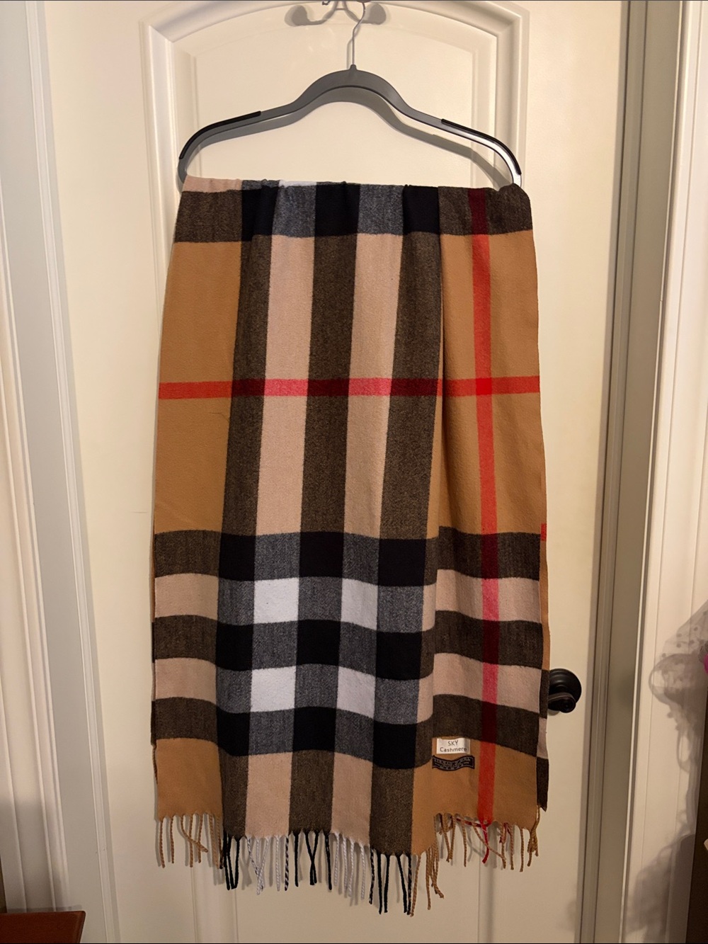 Classic Plaid Fringe Wrap - Camel/Black/Red/White